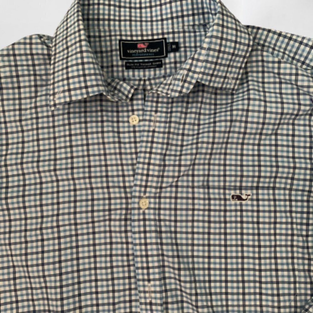 Vineyard Vines Men's Long Sleeve Cotton Blue White Checks Shirt  Size Med